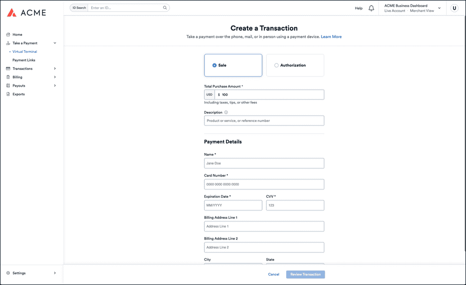 Virtual Terminal Sub-Merchants