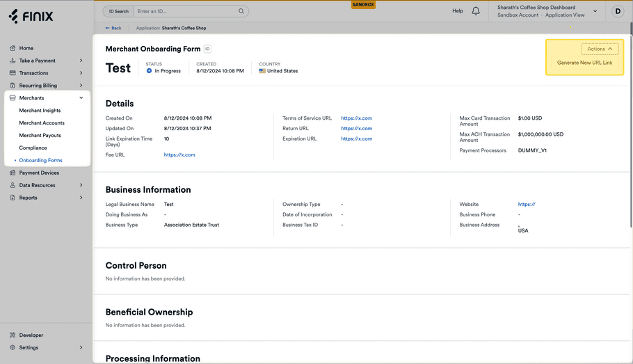 Onboarding Form Detail Page